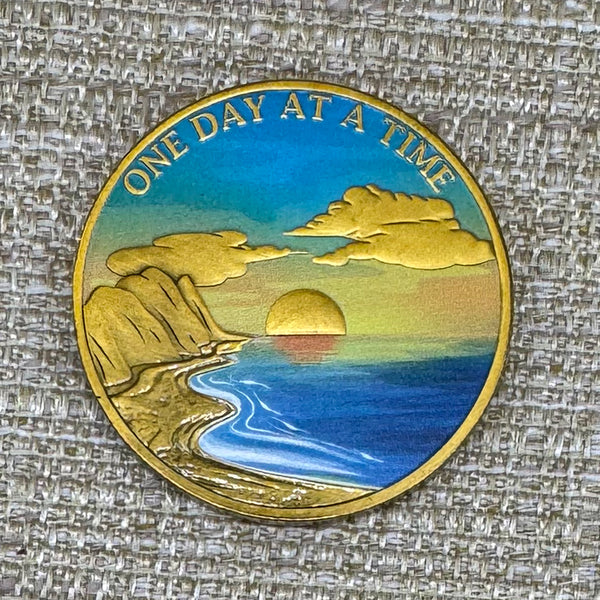 Sunset Serenity Medallion: 12 Step Recovery Gift