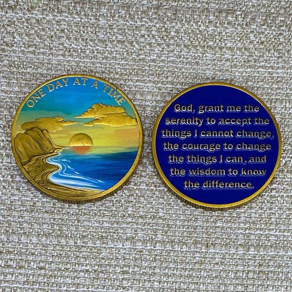 Sunset Serenity Medallion: 12 Step Recovery Gift