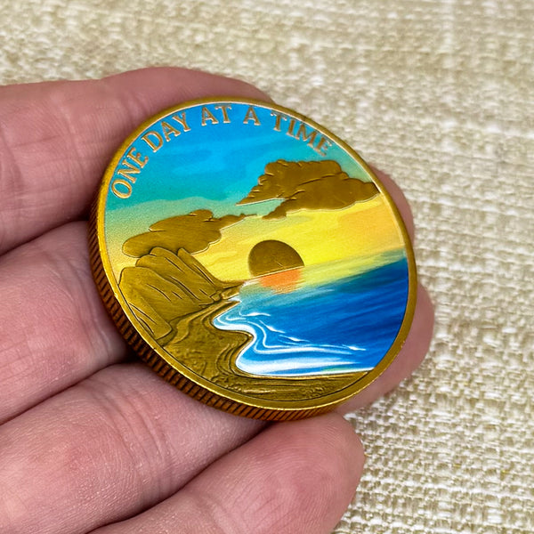 Sunset Serenity Medallion: 12 Step Recovery Gift
