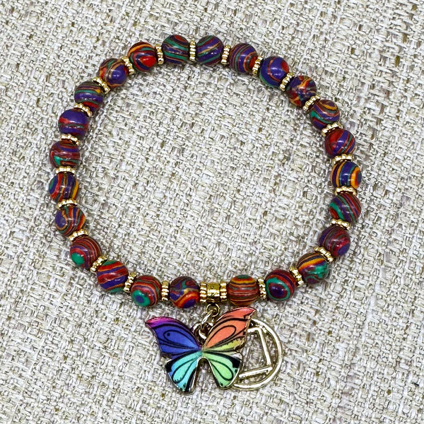 Narcotics Anonymous Butterfly Charm Bracelet and Earrings Set: Rainbow Enamel Jewelry