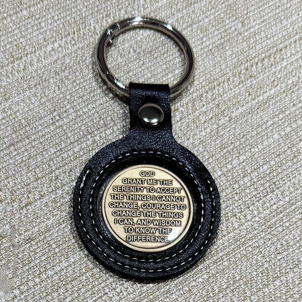 Faux Leather Medallion Holder Keychain: 12 Step Recovery Gift
