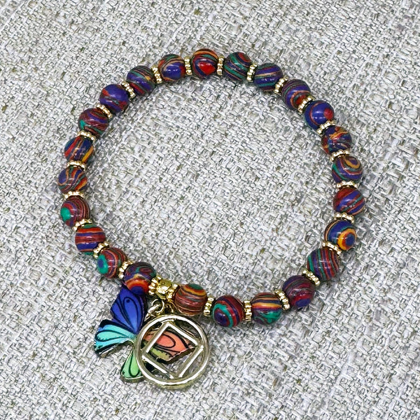 Narcotics Anonymous Butterfly Charm Bracelet and Earrings Set: Rainbow Enamel Jewelry