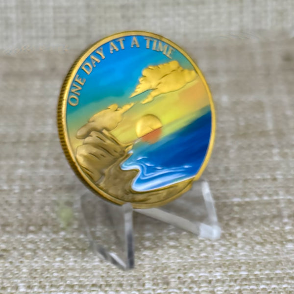Sunset Serenity Medallion: 12 Step Recovery Gift