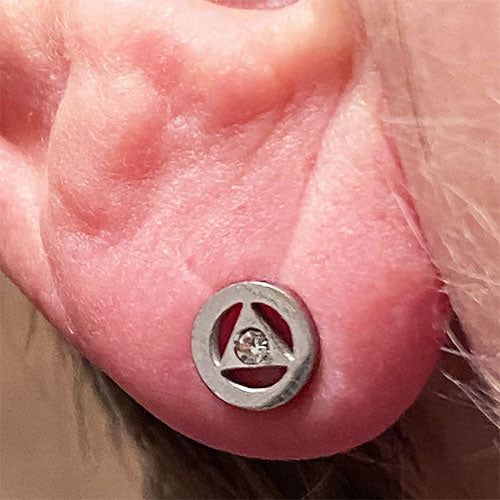 Stainless Steel Alcoholics Anonymous Stud Earrings with Crystal - Hypoallergenic