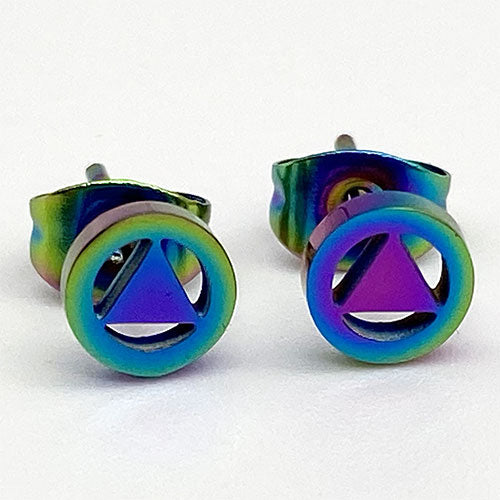 Rainbow Ionic Plated Stainless Steel Alcoholics Anonymous Stud Earrings - Hypoallergenic