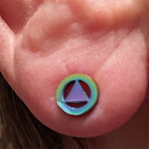 Rainbow Ionic Plated Stainless Steel Alcoholics Anonymous Stud Earrings - Hypoallergenic
