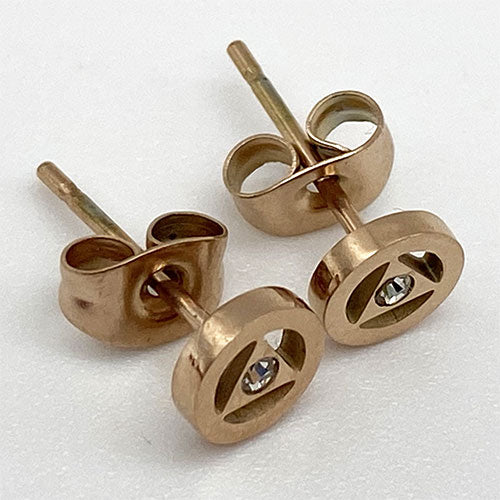 Alcoholics Anonymous - Rose Gold Stainless Steel Stud Earrings with Crystal - Hypoallergenic