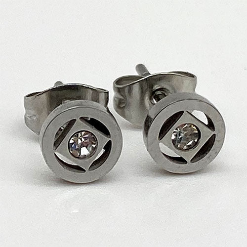 Stainless Steel Narcotics Anonymous Stud Earrings with Crystal - Hypoallergenic
