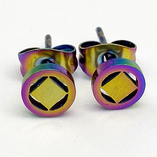 Rainbow Ionic Plated Stainless Steel Narcotics Anonymous Stud Earrings - Hypoallergenic