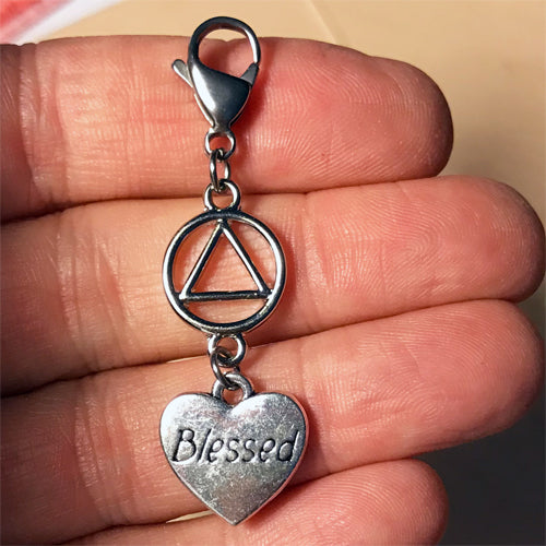 Alcoholics Anonymous "Blessed" key tag charm