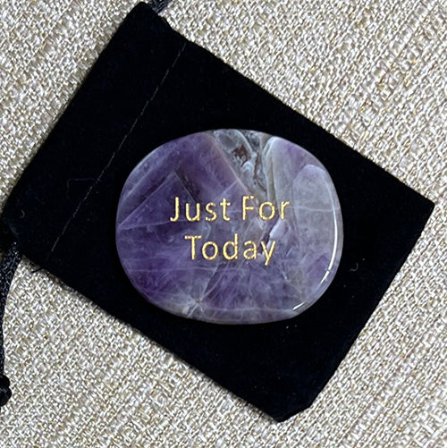 Inspirational Word Pocket Stone - Amethyst - Serenity, Just for Today, Recovery Rocks