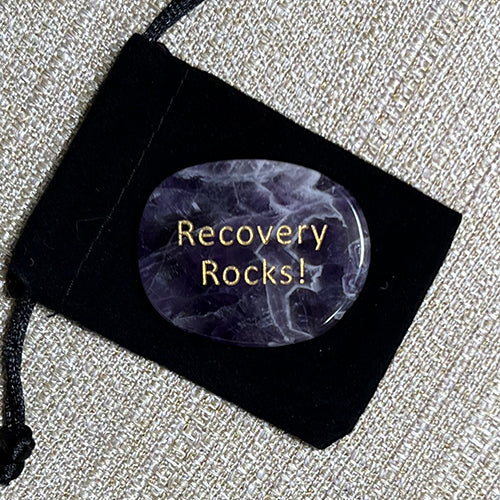 Inspirational Word Pocket Stone - Amethyst - Serenity, Just for Today, Recovery Rocks