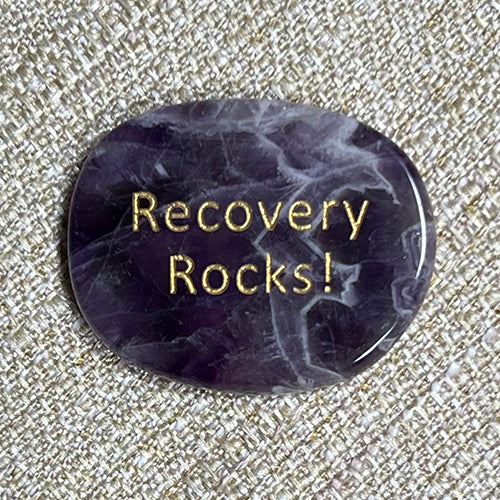 Inspirational Word Pocket Stone - Amethyst - Serenity, Just for Today, Recovery Rocks