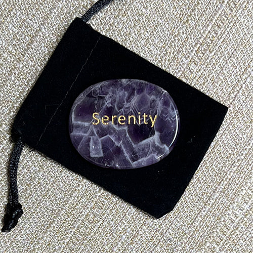 Inspirational Word Pocket Stone - Amethyst - Serenity, Just for Today, Recovery Rocks