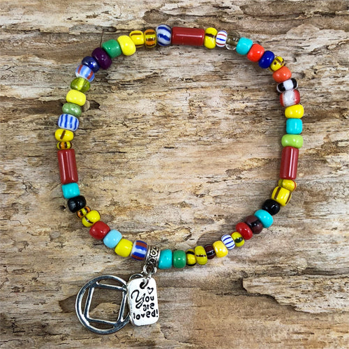 Narcotics Anonymous - "Higher Power" Multi colored African beads stretch bracelet - "You are loved"