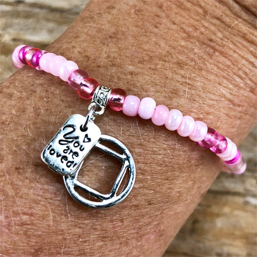 Narcotics Anonymous - "Higher Power" Pink colored Czech beads stretch bracelet - "You are loved"