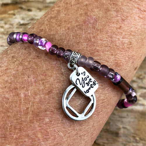Narcotics Anonymous - Plum Czech beads stretch bracelet - "You are loved"