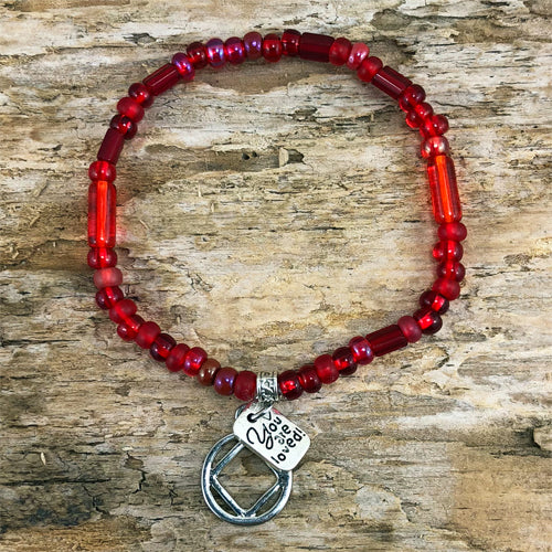 Narcotics Anonymous - "Higher Power" Red colored Czech beads stretch bracelet - "You are loved"
