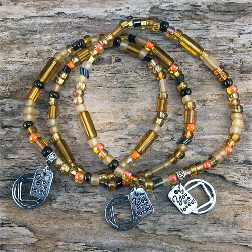Narcotics Anonymous Golden Yellow Czech beads stretch bracelet - "You are loved"