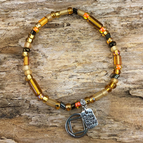 Narcotics Anonymous Golden Yellow Czech beads stretch bracelet - "You are loved"