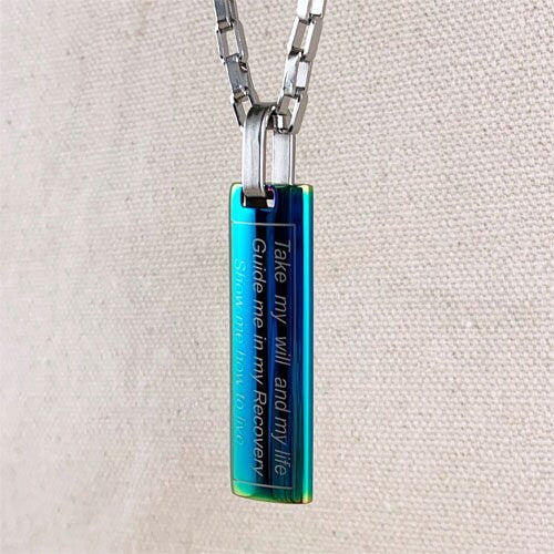 "Just for Today" Stainless Steel Pendant - Rainbow Anodized