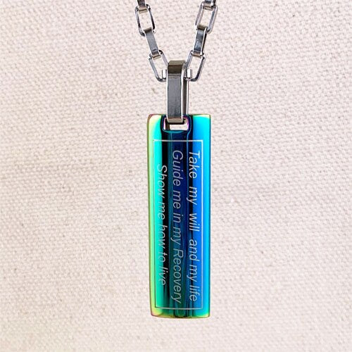 "Just for Today" Stainless Steel Pendant - Rainbow Anodized