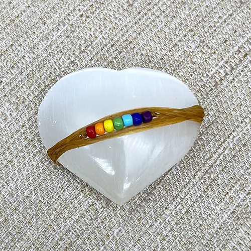Chakra Selenite Crystal Heart