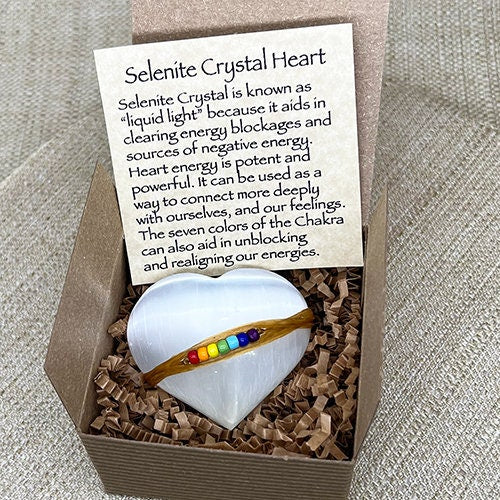 Chakra Selenite Crystal Heart
