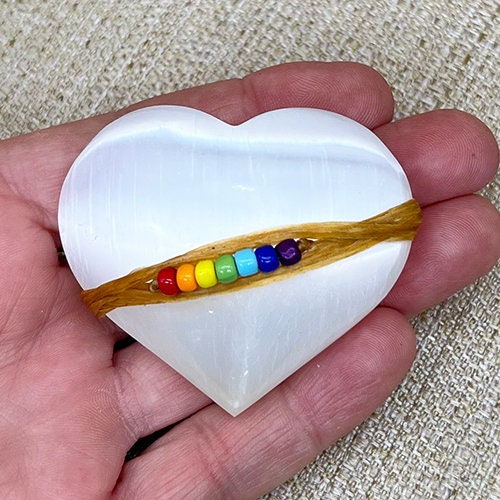 Chakra Selenite Crystal Heart