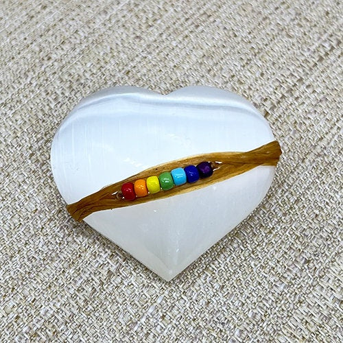 Chakra Selenite Crystal Heart