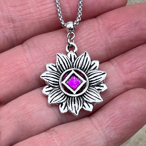 Recovery Jewelry, NA Jewelry, 12 step necklace, Narcotics Anonymous Necklace, Narcotics Anonymous, Lotus Flower Pendant, Sobriety