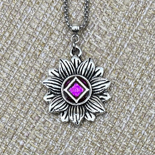 Recovery Jewelry, NA Jewelry, 12 step necklace, Narcotics Anonymous Necklace, Narcotics Anonymous, Lotus Flower Pendant, Sobriety