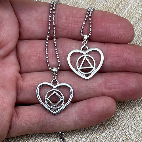 Recovery Jewelry, 12 Step Heart Pendant, NA Pendant, AA Pendant, Narcotics Anonymous, Alcoholics Anonymous, Serenity Gift, Sobriety