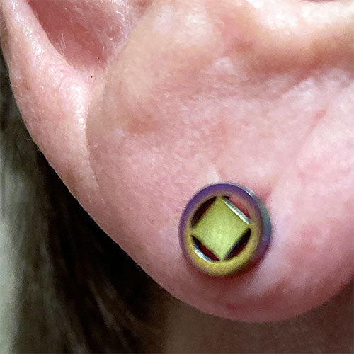 Rainbow Ionic Plated Stainless Steel Narcotics Anonymous Stud Earrings - Hypoallergenic
