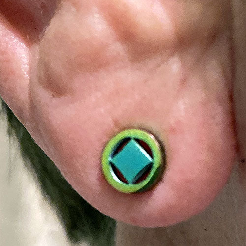 Rainbow Ionic Plated Stainless Steel Narcotics Anonymous Stud Earrings - Hypoallergenic