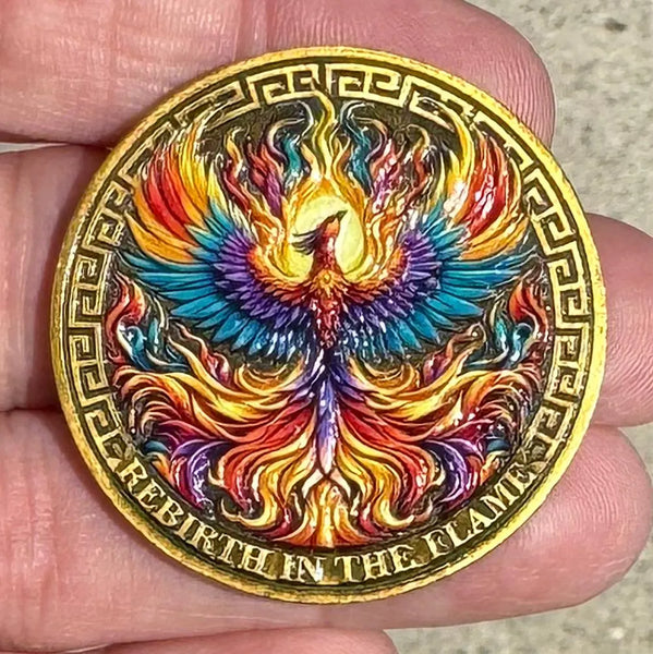 Phoenix Recovery Medallion: Enamel Bronze Serenity Prayer Coin