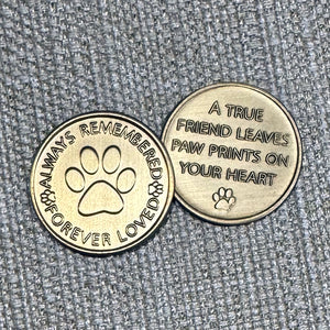 Bronze Pet Memorial Medallion: Dog Paw Prints Memory Coin