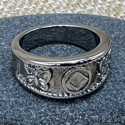 Narcotics Anonymous Butterfly Ring: Stainless Steel 12 Step Recovery Jewelry