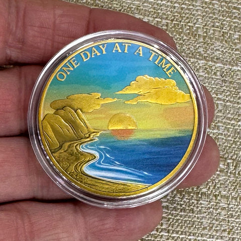 Sunset Serenity Medallion: 12 Step Recovery Gift