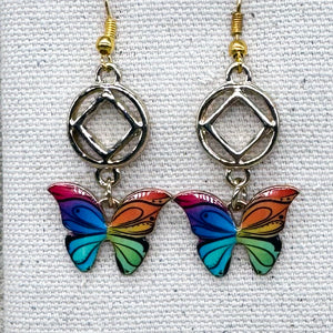 Narcotics Anonymous Butterfly Earrings: Rainbow Enameled Sobriety Gift