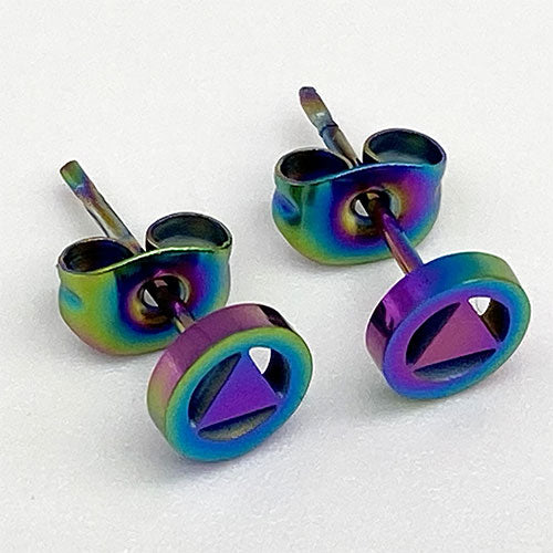 Rainbow Ionic Plated Stainless Steel Alcoholics Anonymous Stud Earrings - Hypoallergenic