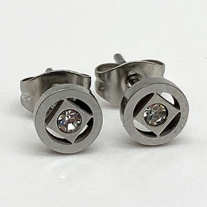 Stainless Steel Narcotics Anonymous Stud Earrings with Crystal - Hypoallergenic