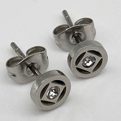 Stainless Steel Narcotics Anonymous Stud Earrings with Crystal - Hypoallergenic