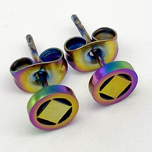 Rainbow Ionic Plated Stainless Steel Narcotics Anonymous Stud Earrings - Hypoallergenic