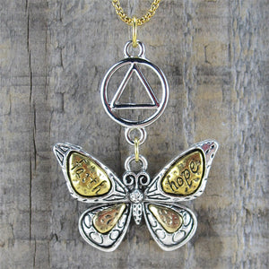 Alcoholics Anonymous Butterfly Pendant - "Hope & Faith"