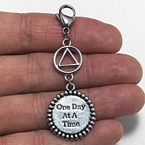 Alcoholics Anonymous "One Day at a Time" key tag charm