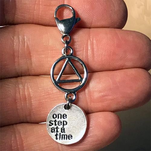 Alcoholics Anonymous "One Step at a Time" key tag charm