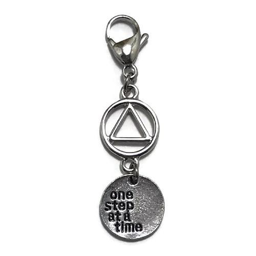 Alcoholics Anonymous "One Step at a Time" key tag charm