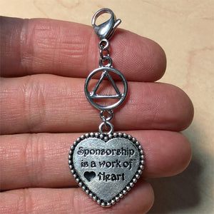 Alcoholics Anonymous "Sponsorship is a work of Heart" key tag charm