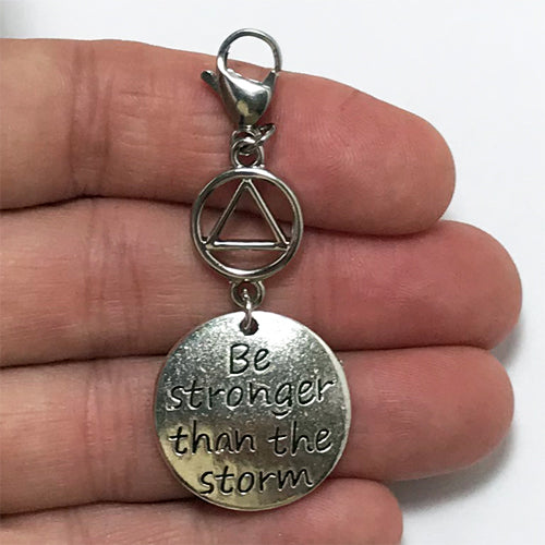 Alcoholics Anonymous "Be Stronger than the Storm" key tag charm